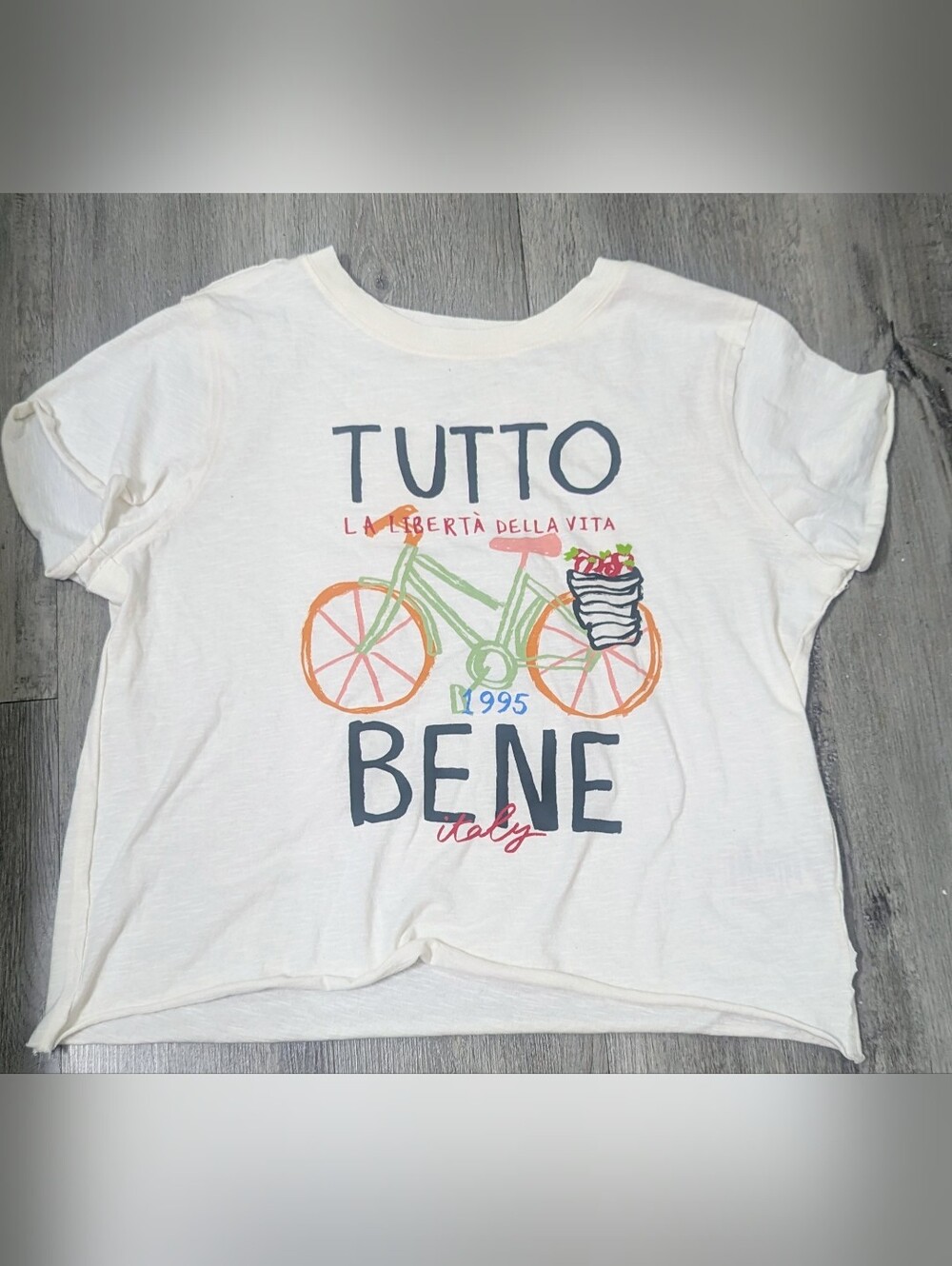 Anthropologie TUTTO BENE Women's Graphic Tee - White with Multicolor Bicycle